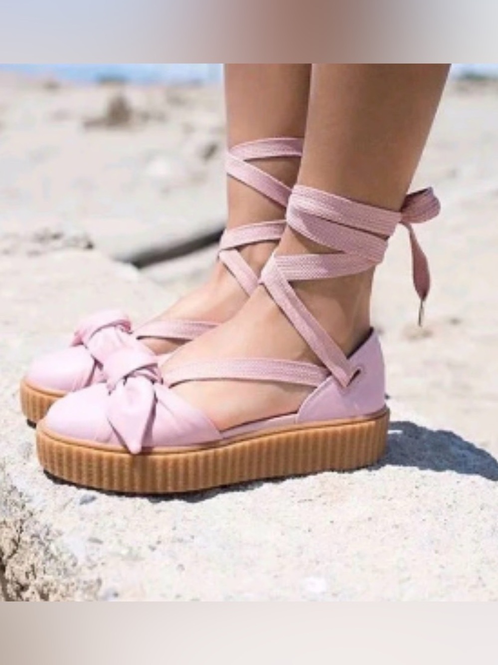 PUMA X FENTY Rihanna Bow Creeper Lace Up Platform Sneakers Shoes Pink 9